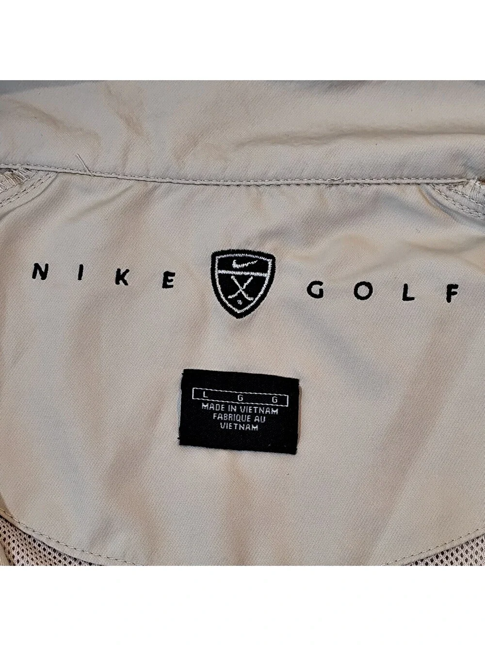 Nike Golf Windbreaker Mens Large Tan Beige 1/4 Zip Short Sleeve 